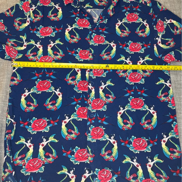 Thread Wave Hey There Sailor Shirt Mens Button Up Mermaid Pin Up Navy Medium - Picture 9 of 9